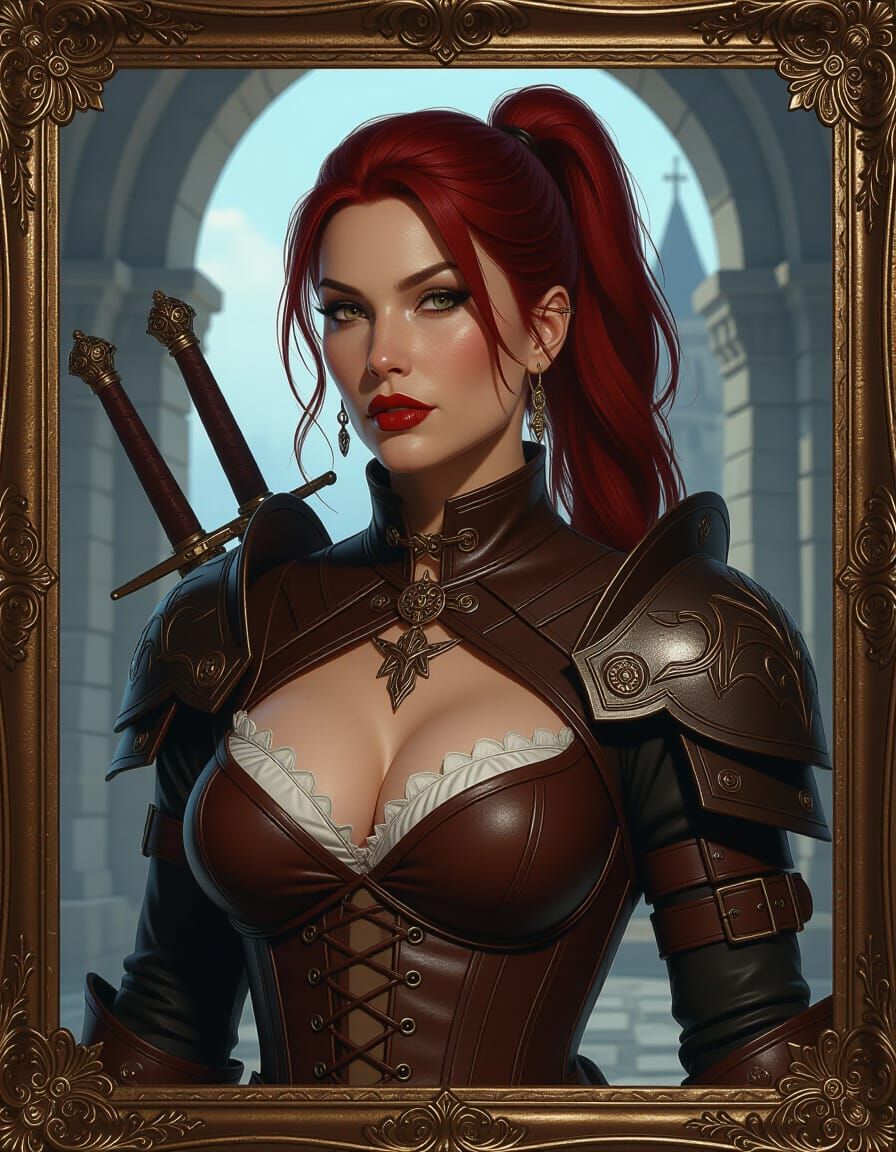 Fierce Female Rogue in Dark Fantasy Style
