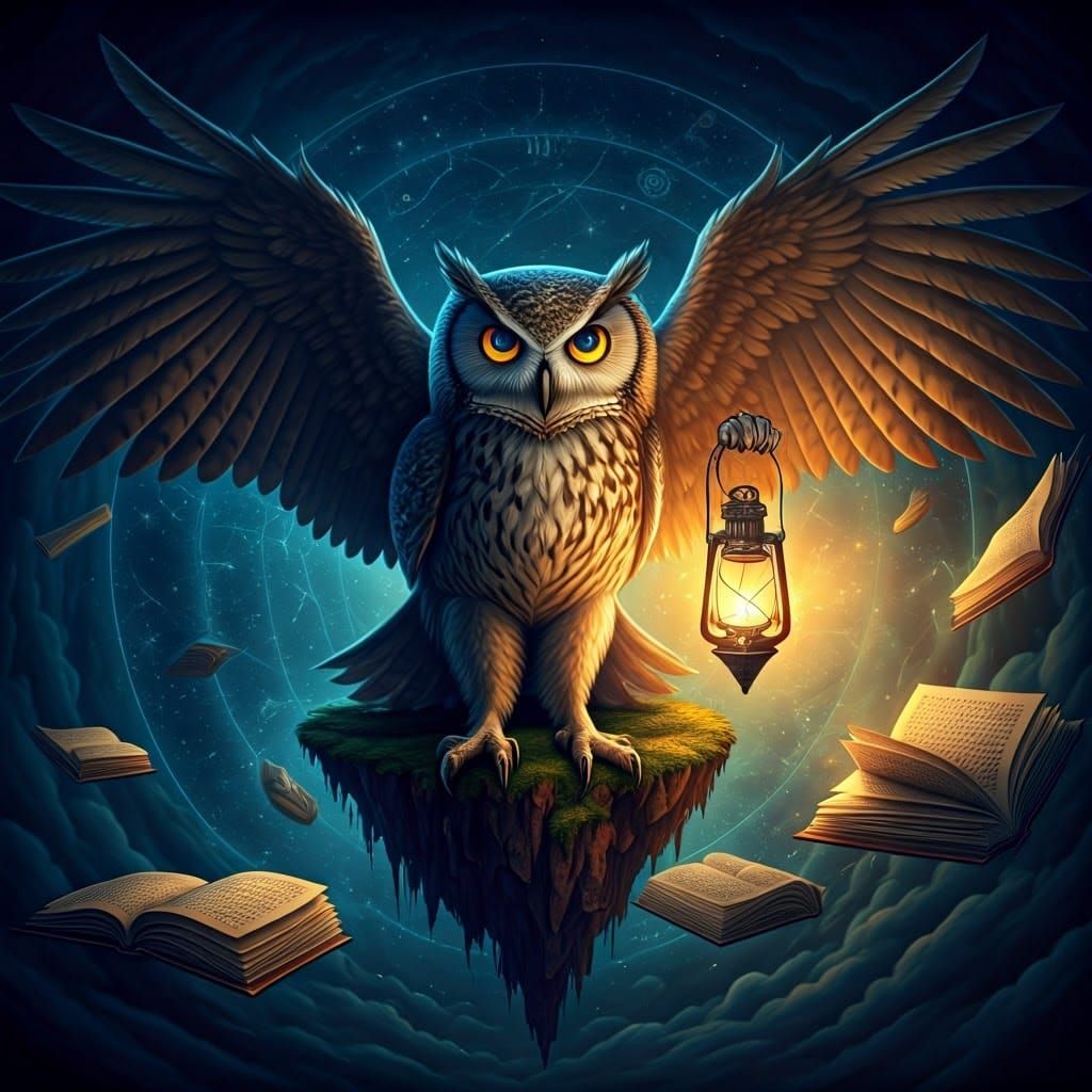 Mystical Owl Hermit Tarot Card in Fantasy Style