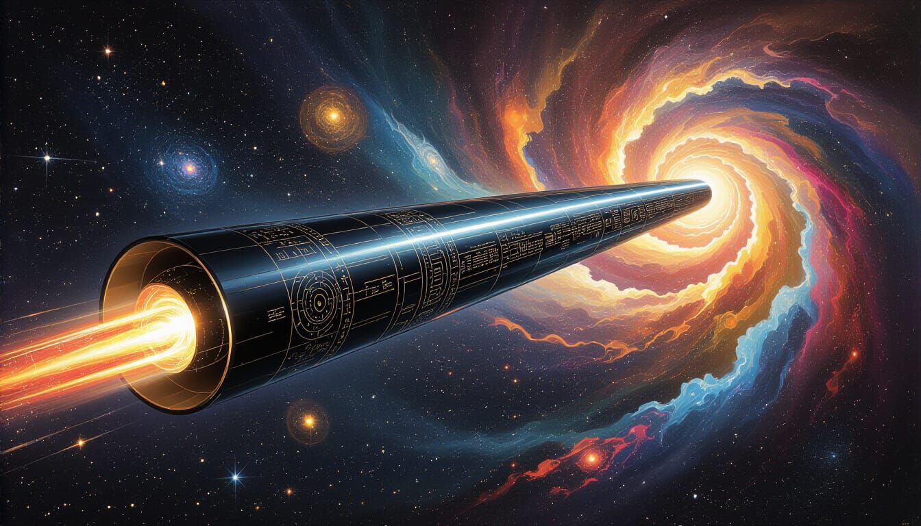 Klimt-Inspired Spaceship Races Through Interstellar Vortex