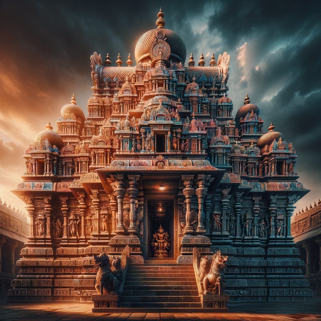 Classic Dravidian Temple in Hyperrealistic Detail