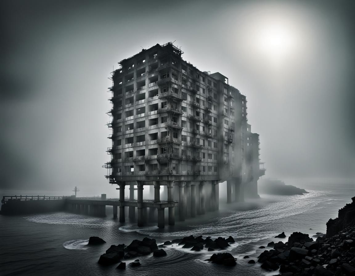 Mysterious Hashima Island in Desaturated Colors