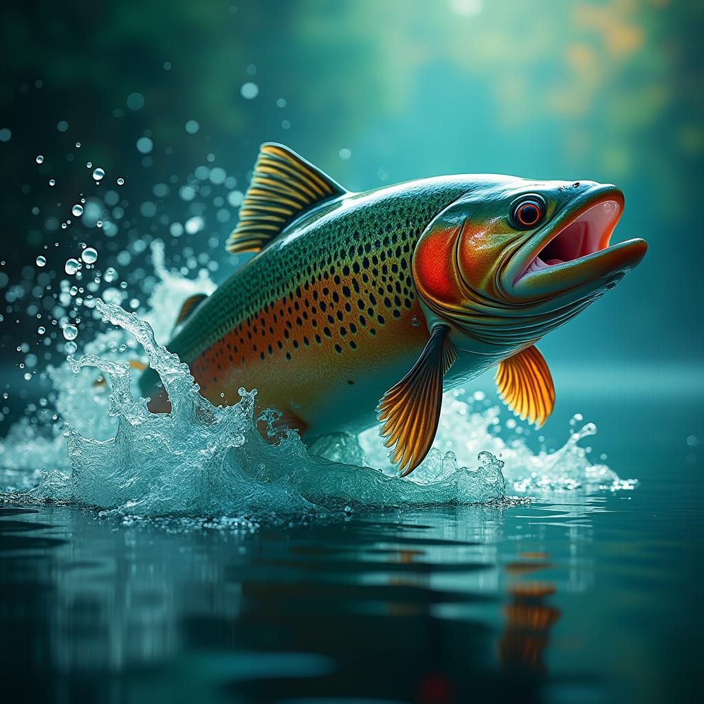 Hybrid Trout-Muskellunge Leaping, Fantasy Concept Art
