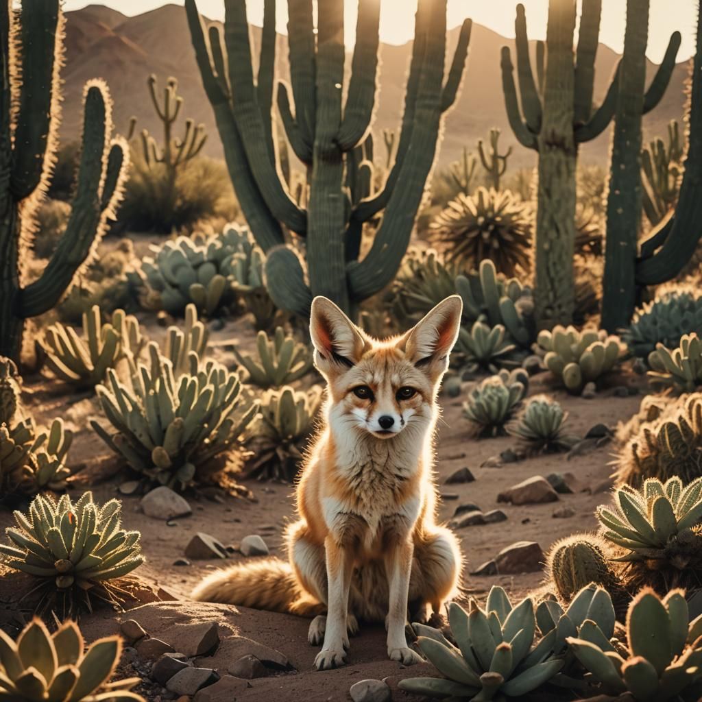 Fennec Fox in Desert Landscape, Cinematic Still