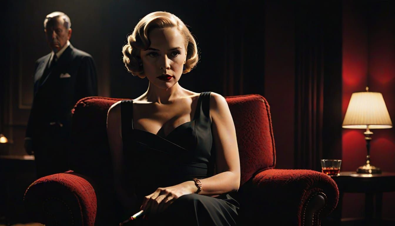 Woman in Film Noir Style, Smoking in a Dramatic Setting