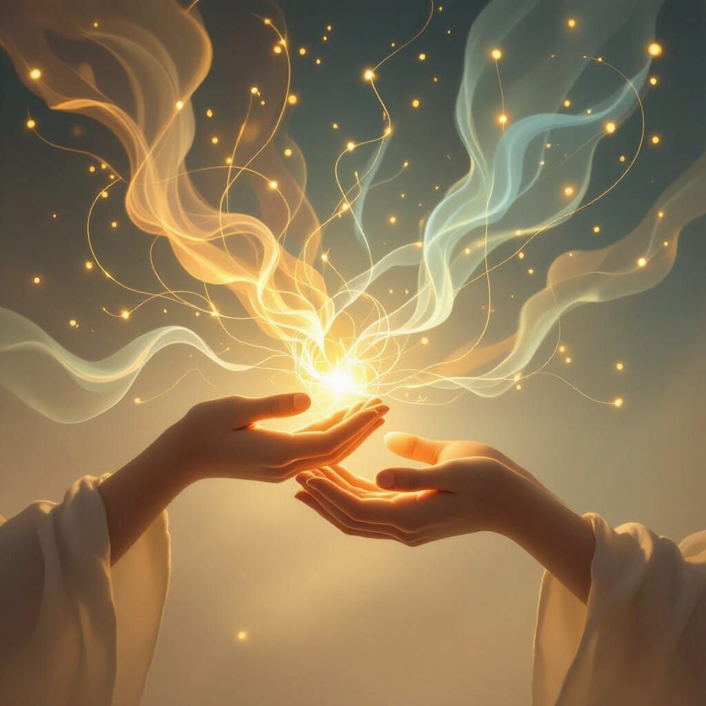 Ethereal Hands Offer Light in Dreamlike Scene