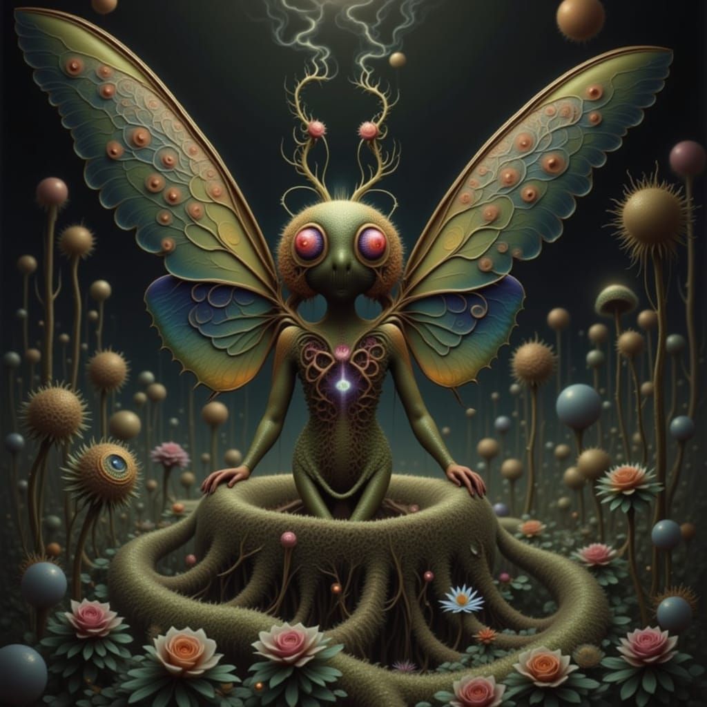 Iridescent Green Butterfly with Swirling Patterns