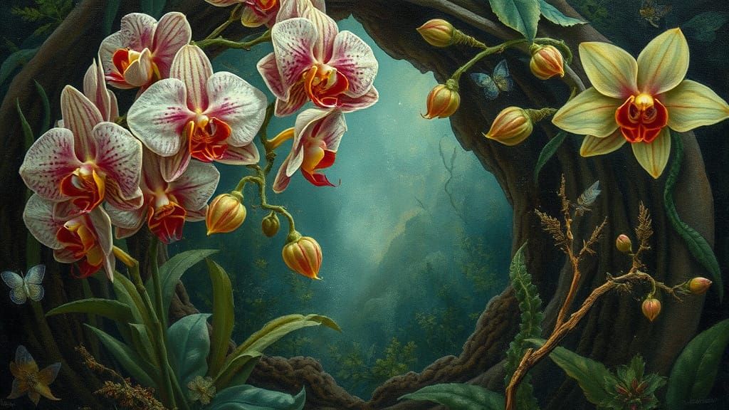 Enchanted Hidden Orchid Paradise in Ethereal Style