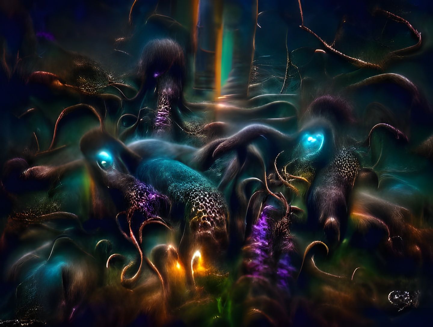 Bioluminescent Deep-Sea Creatures in Twilight