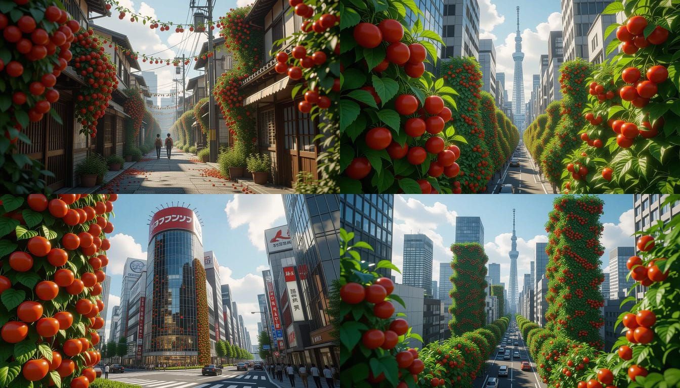 Tomato Plants Enveloping Tokyo: 3D Game Cinematic