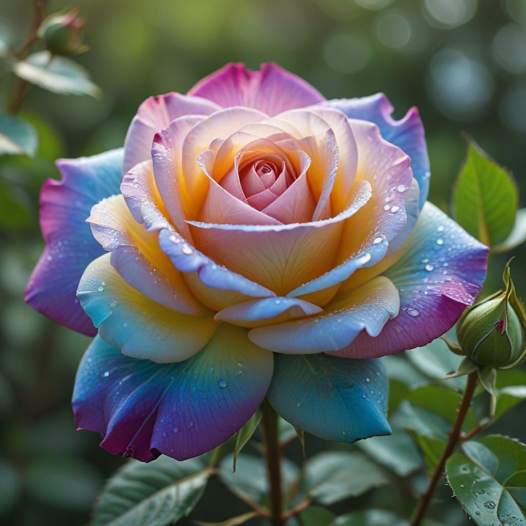 Rainbow Rose in Bloom with Bokeh Effect