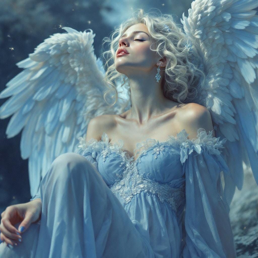Ethereal Blue Angel: A Gentle Fantasy Portrait