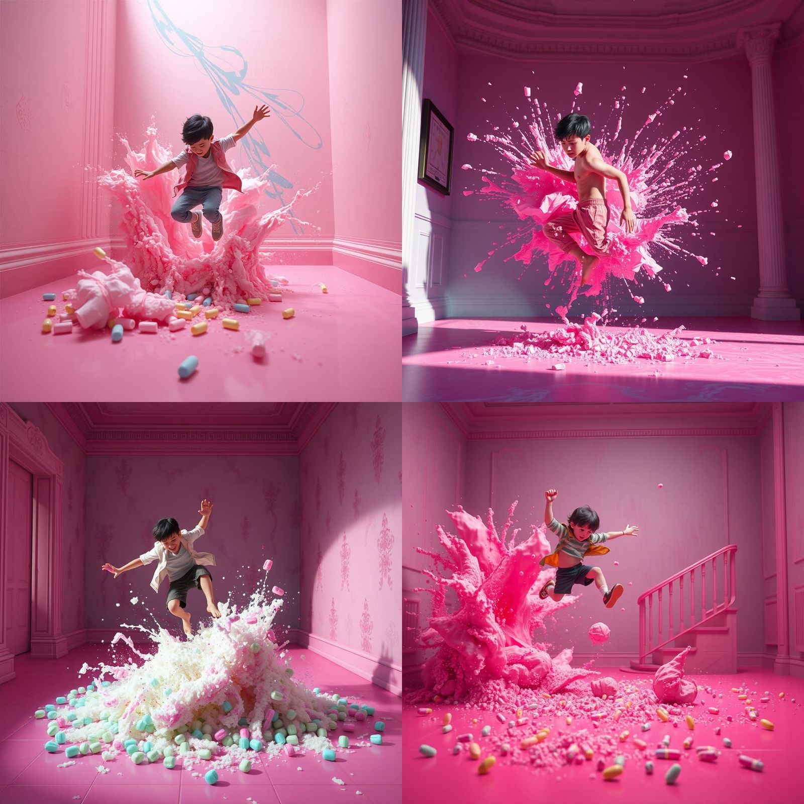 Chewing Gum Explosion with Boy in Detailed Matte Painting
