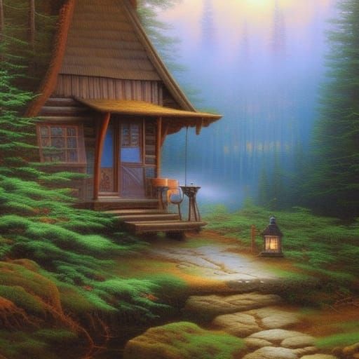 Ethereal Forest Cabin Coffee Still Life