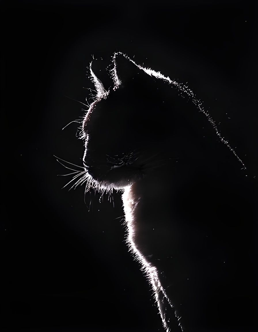Beautiful Cat with Yellow Eyes in Dark Room
