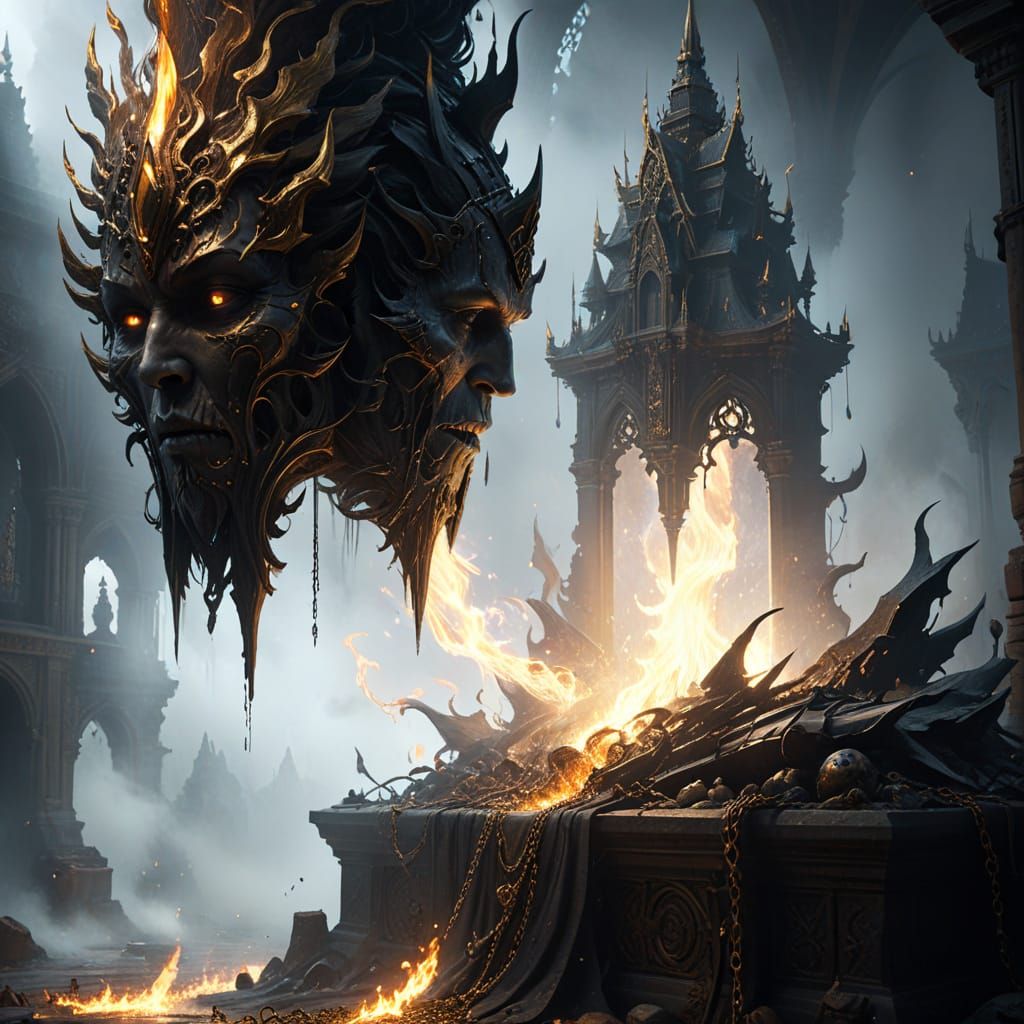 Dark Fantasy King in Ruin, Golden Flames Engulf Palace