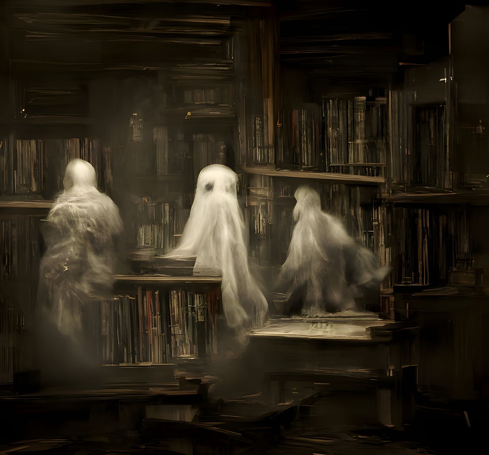Ghosts in Library: Supernatural Daguerreotype Photo