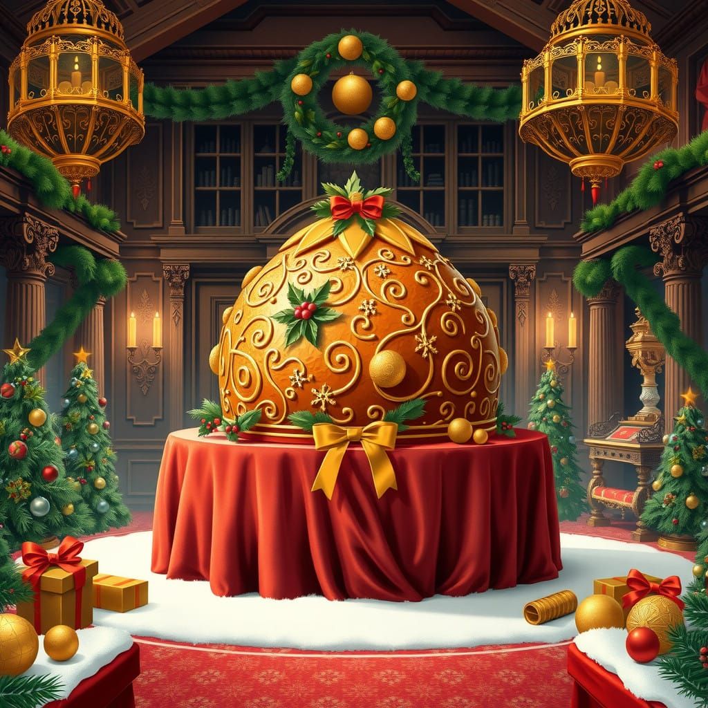 Golden Christmas Pudding in Opulent Royal Mint Setting
