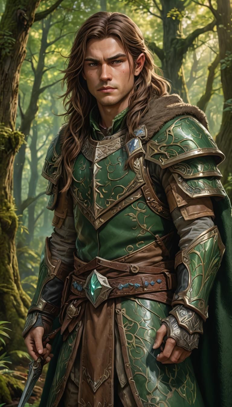 Human Ranger in Ancient Forest, Warcraft Style