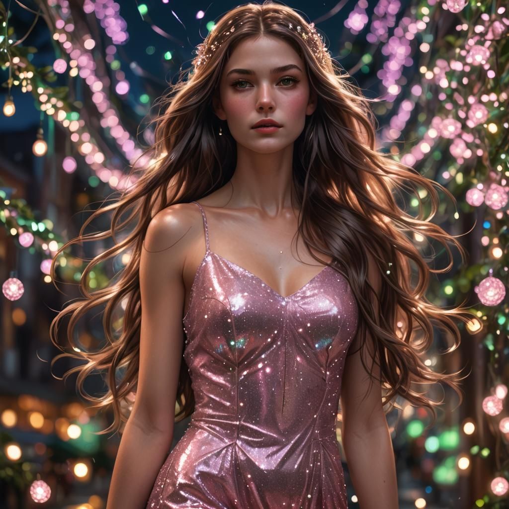 Woman in Pink Dress Portrait, Hyperdetailed Art