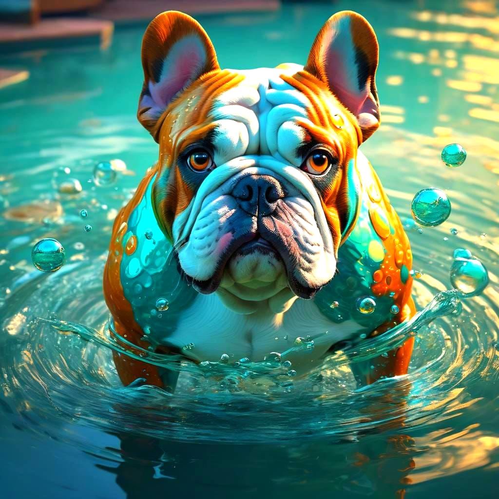 Bulldog Underwater Fart in Swimming Pool