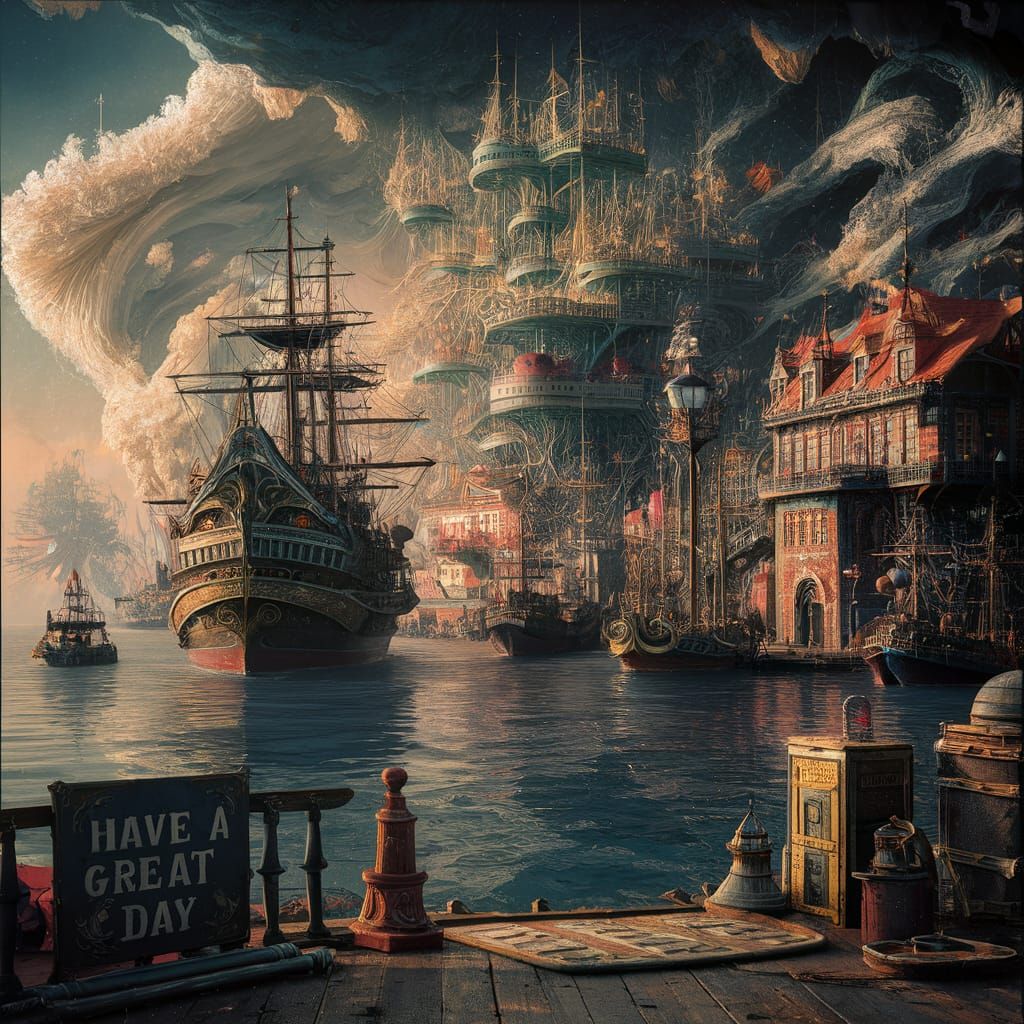 Fantastical Seaside Harbor Matte Painting in 8k