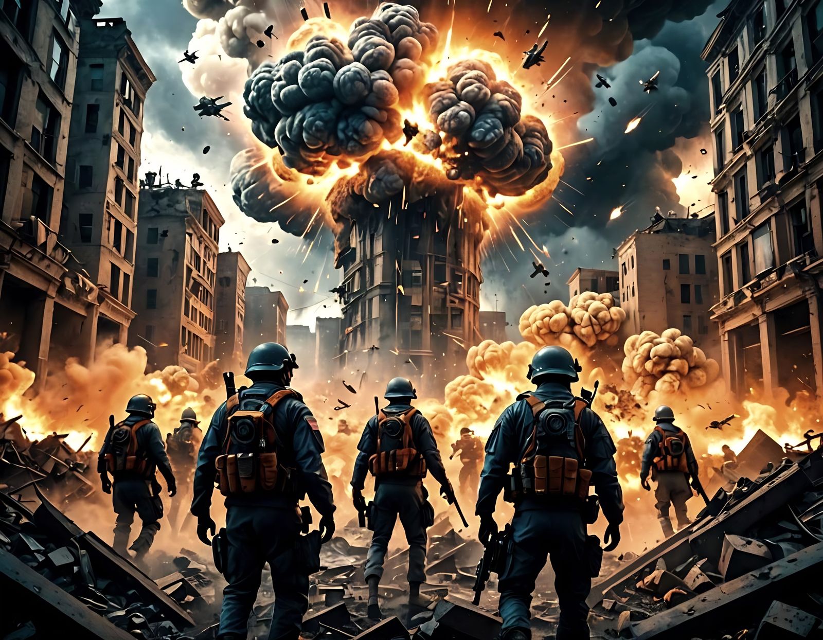 Surreal Battlefield Scene in Precisionist Style