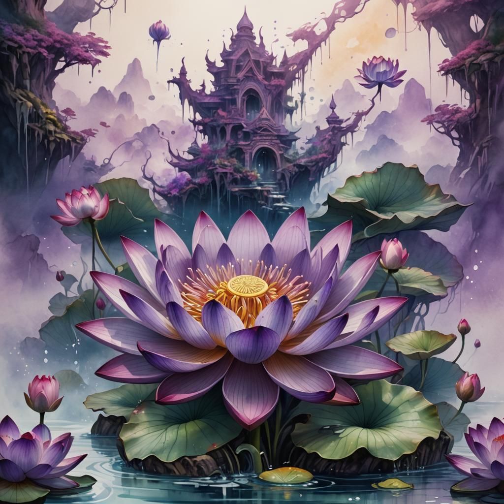 Purple Lotus Tattoo Design in Watercolor Style