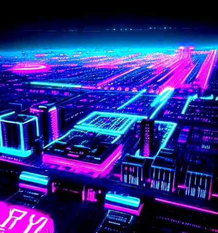 Synthwave Neon Cityscape in Retro Style