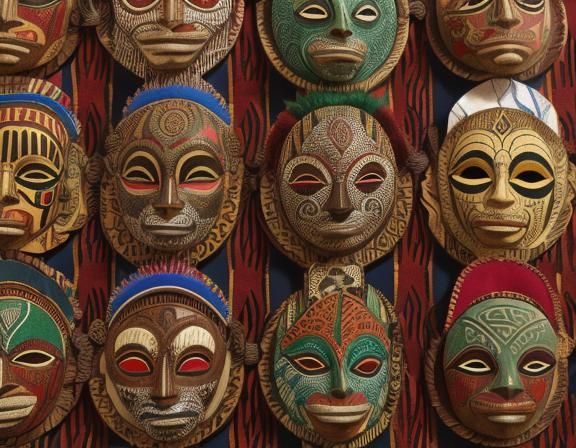 Central African Masks on Wax-Print Fabric
