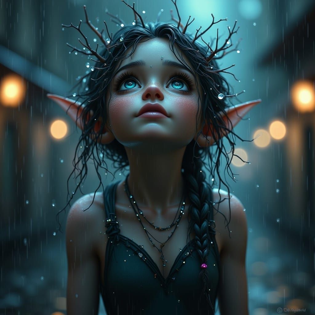 Emotional Figure in Rain, Fantasy Fairy Art