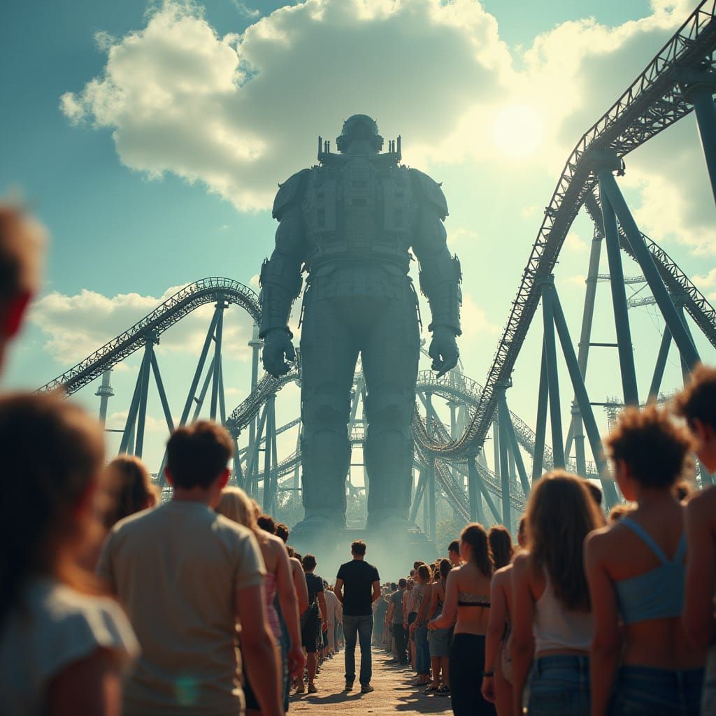 Gargantuan Rollercoaster Looms Over Thrill-Seekers in Chaoti...