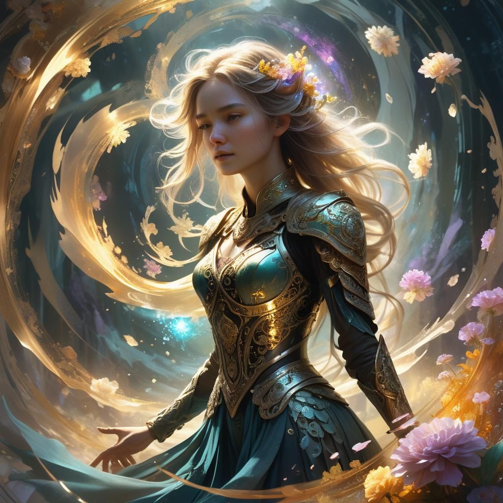 Ethereal Woman in Vortex: Fantasy Concept Art