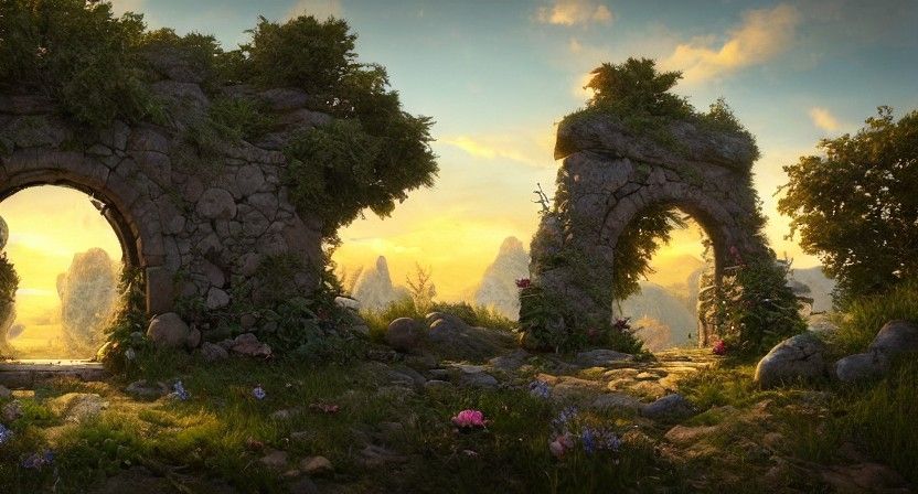 Fantasy Stone Portal at Sunset, Matte Painting