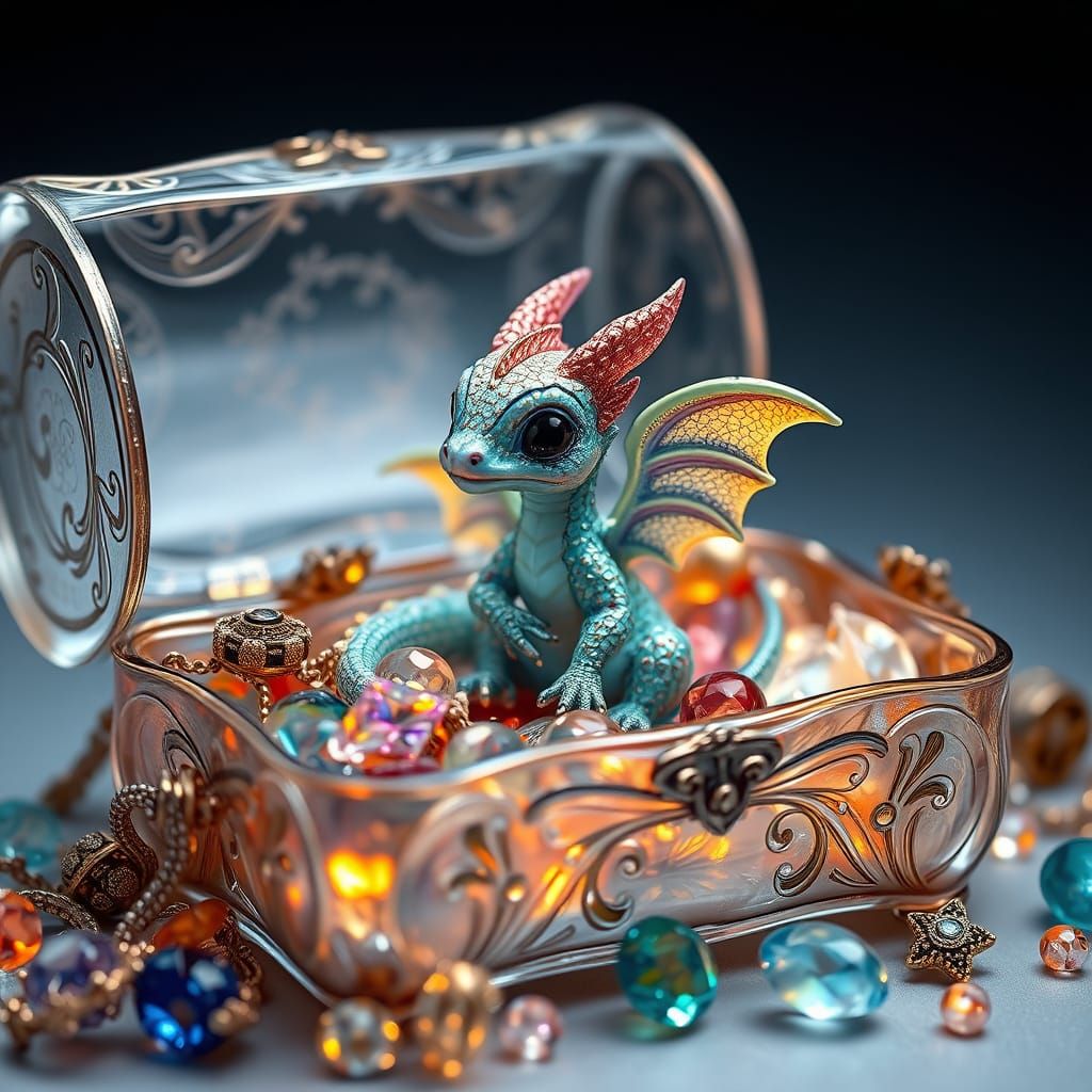 Ethereal Glass Dragon in Whimsical Jewelry Box