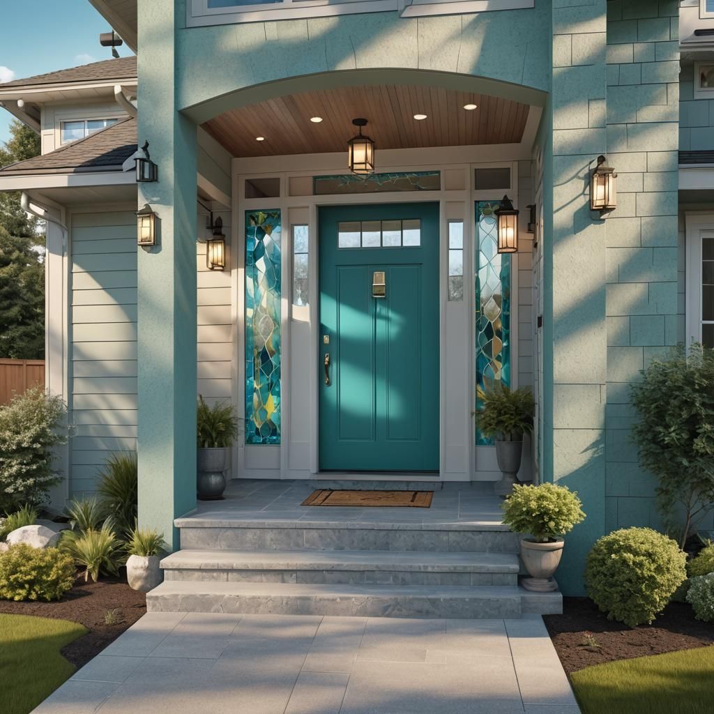 Modern Home with Teal Door and Sleek Design