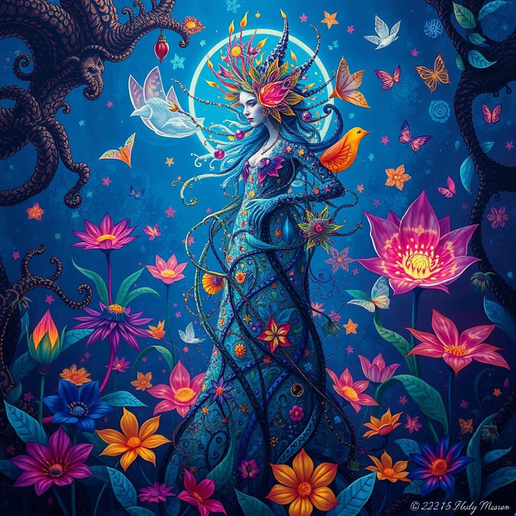 Surreal Goddess in Dreamlike Fantasy Realm with Vibrant Colo...
