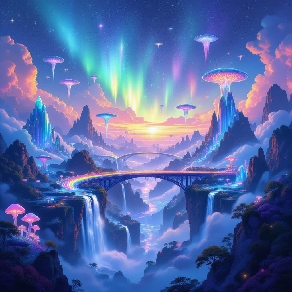 Fantastical Floating Islands Landscape Digital Painting