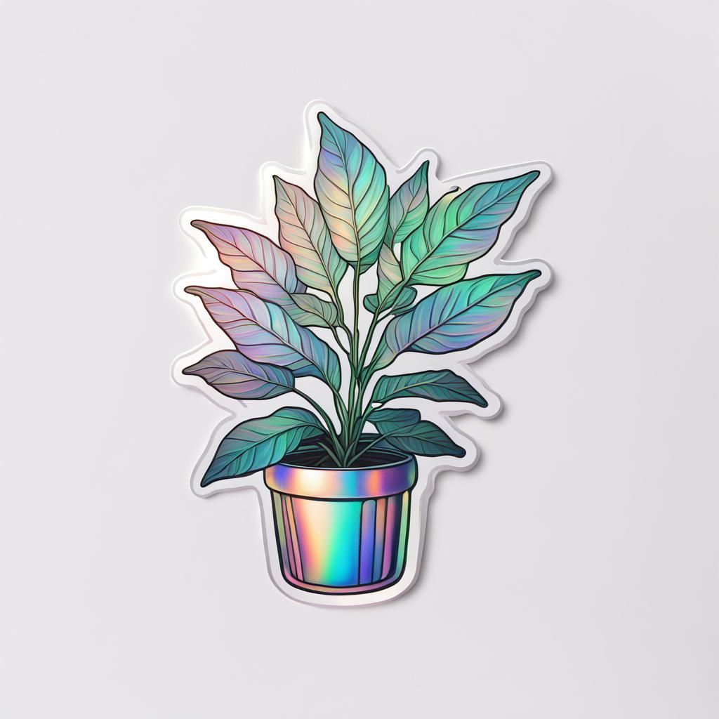 Holographic Plant Sticker on White Background