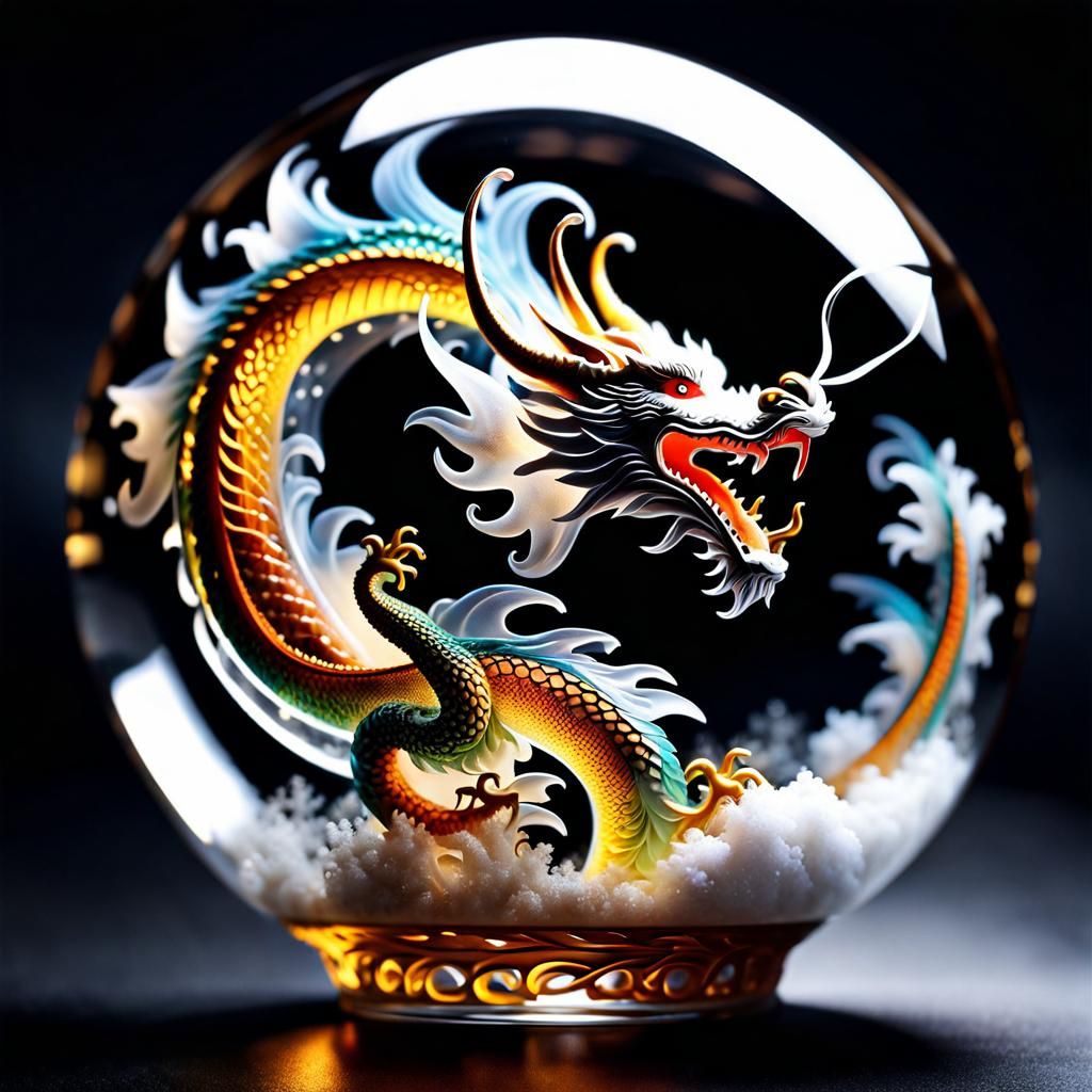 Dragon Smoke Silhouette Inside Glass Sphere