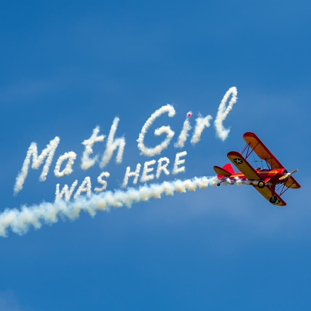 Biplane Skywriting "Math Girl" in Golden Sunlight