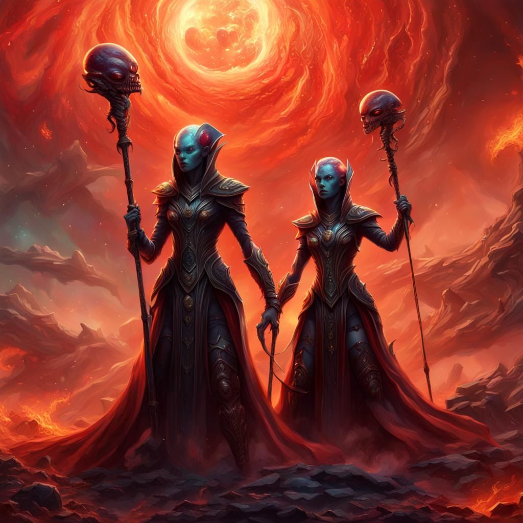 Sci-Fi Alien Priestesses Battle on Ethereal Planet