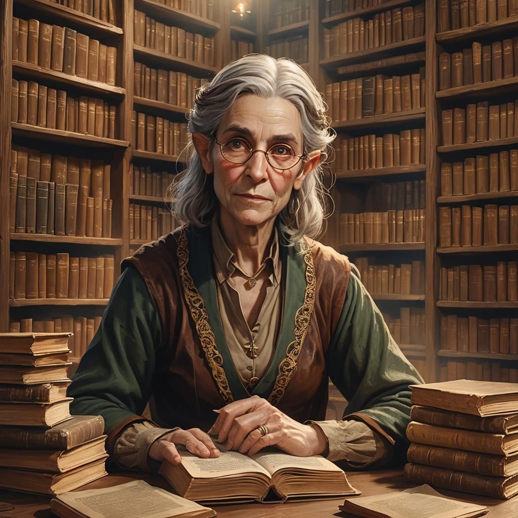 Serene Half Elf Librarian Portrait in Digital Art