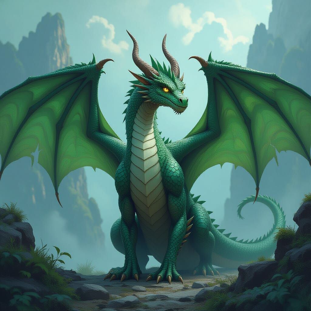 Jade Dragon in Mystical Realm: Digital Art