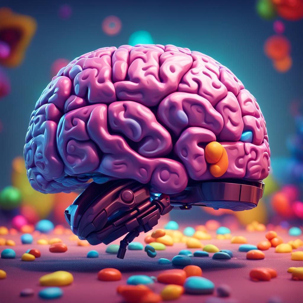 Pixar Style 3D Brain Render with Gradient Background