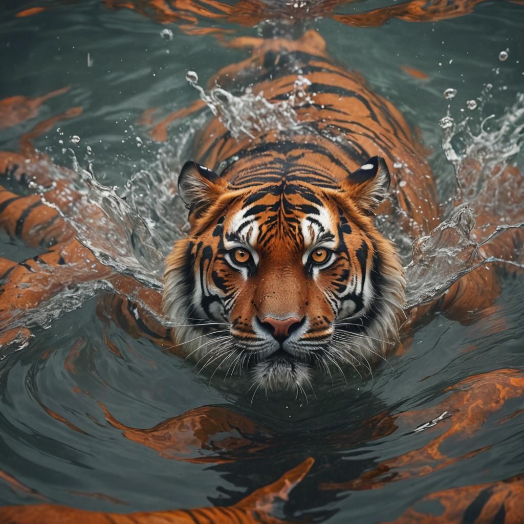 Underwater Tiger Face: Dramatic Digital Painting