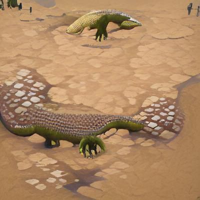 Giant Lizard in Prehistoric Jungle Landscape