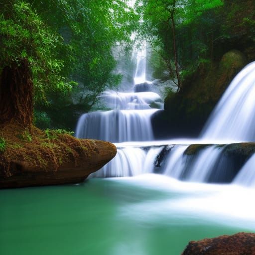 Lush Jungle River and Waterfall Landscape