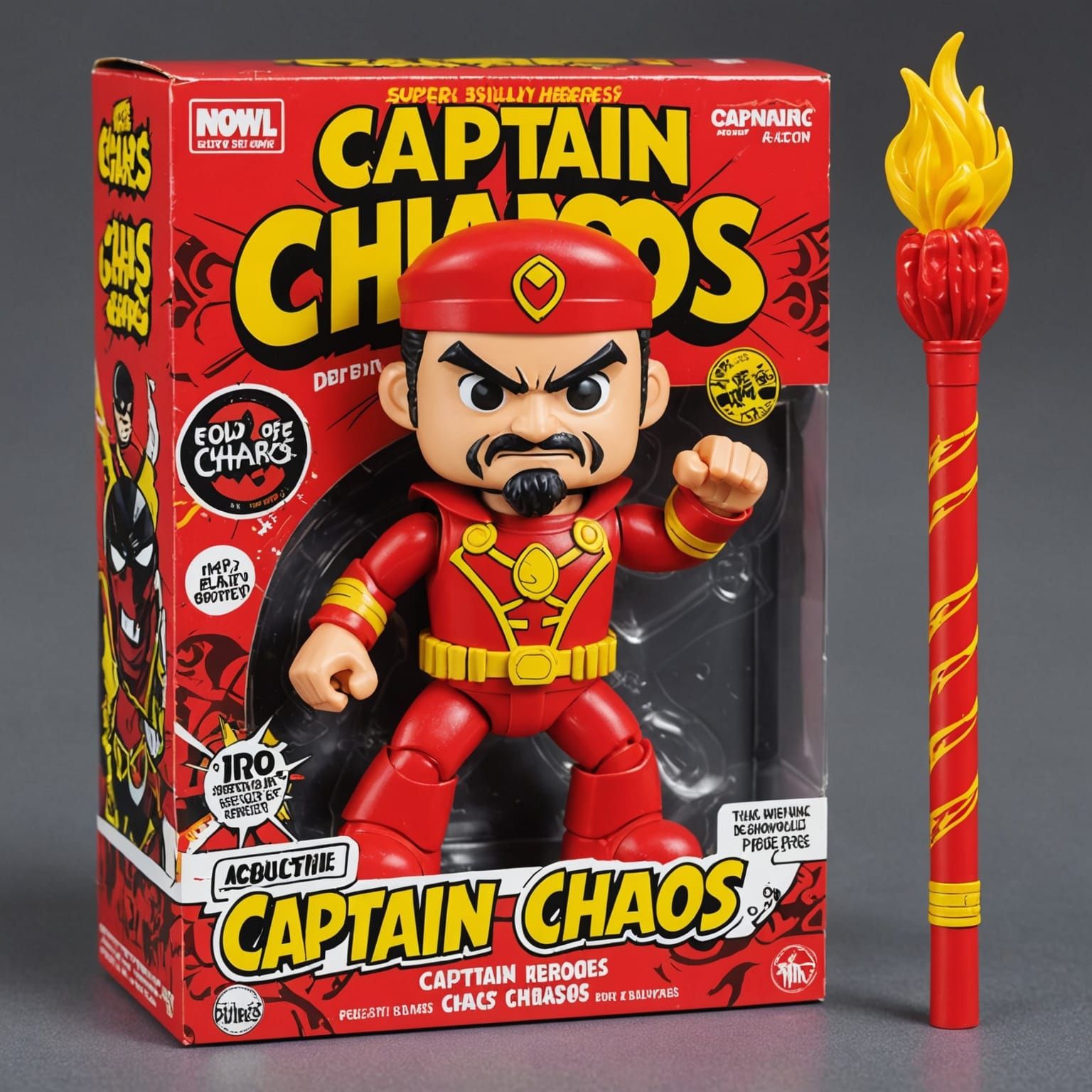 SUPER SILLY HEROES: CAPTAIN CHAOS!
(Collectible Action Figure – Series 1 – "Wok of Destiny" Edition) PACKAGING.