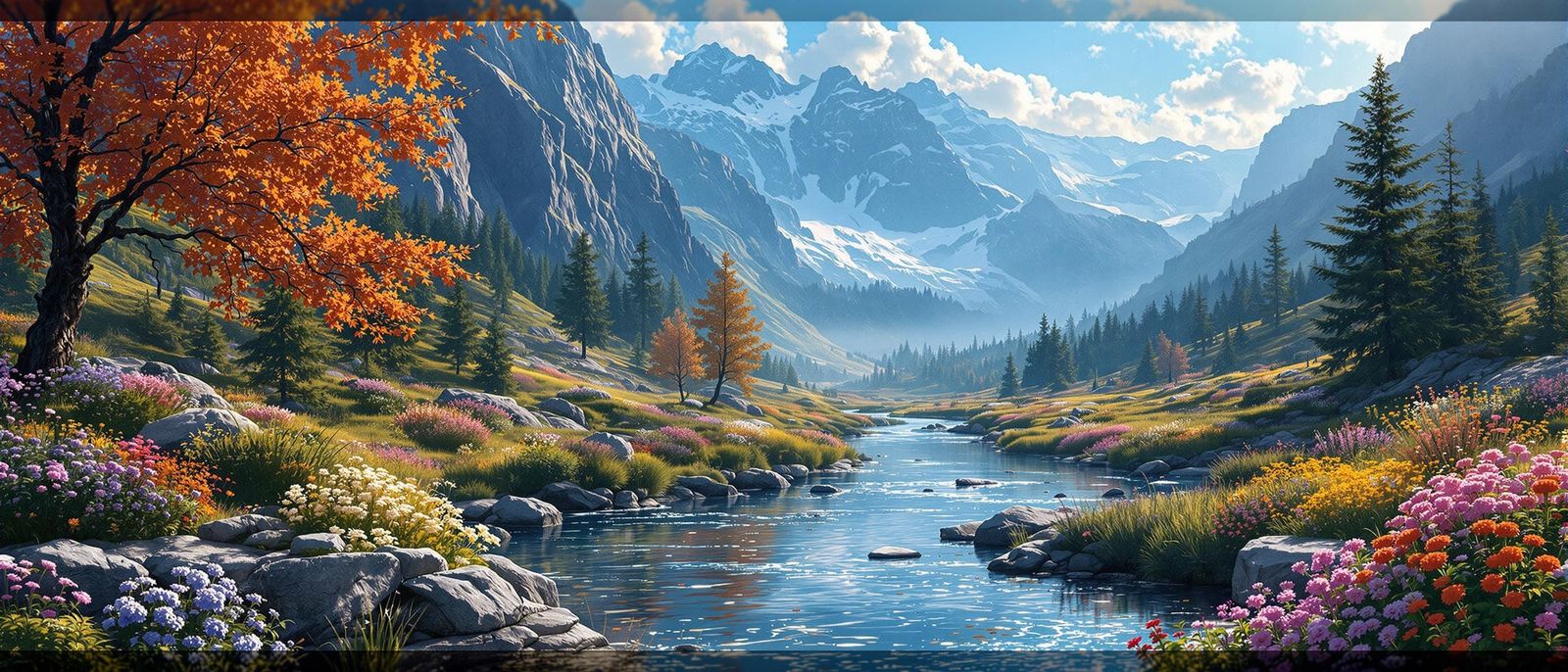 Mountain Valley Landscape in Digital Matte Painting Style