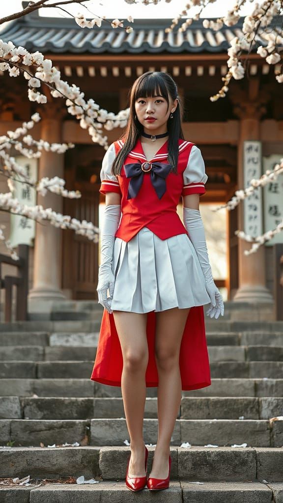 Ethereal Japanese Actress in Sailor Costume, Golden Hour Cin...